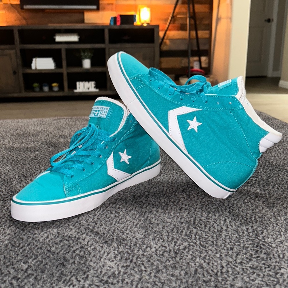 Converse Teal Canvas Mid-Top Sneakers with White Star